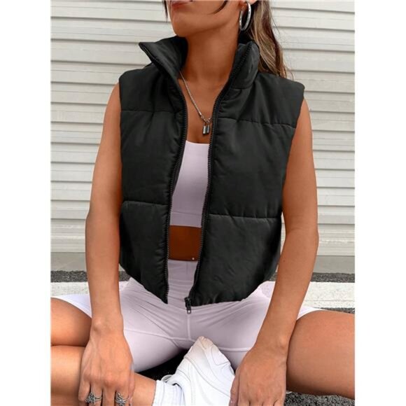 Zip Up Sleeveless Puffer Vest Coat